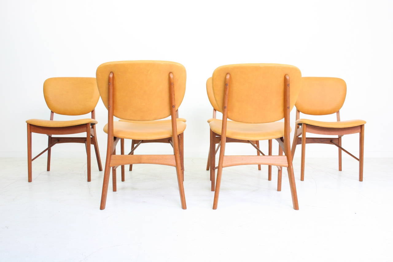 Mid-20th Century Rare Set of Eight Finn Juhl Niels Vodder Leather and Teak Dining Chairs