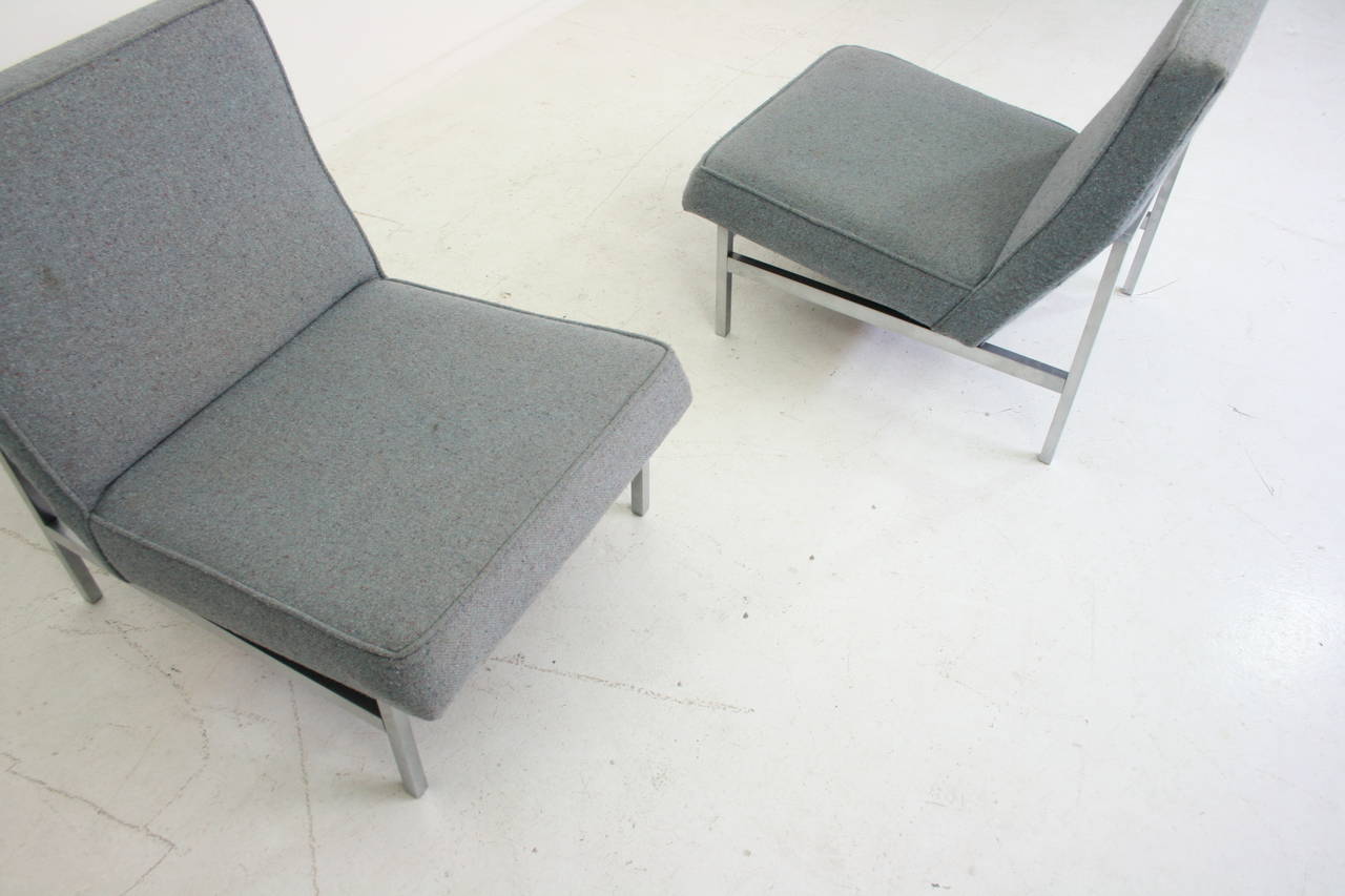 Stainless Steel Pair of Florence Knoll Lounge Chairs, Model 2251, Knoll Associates, USA, 1955
