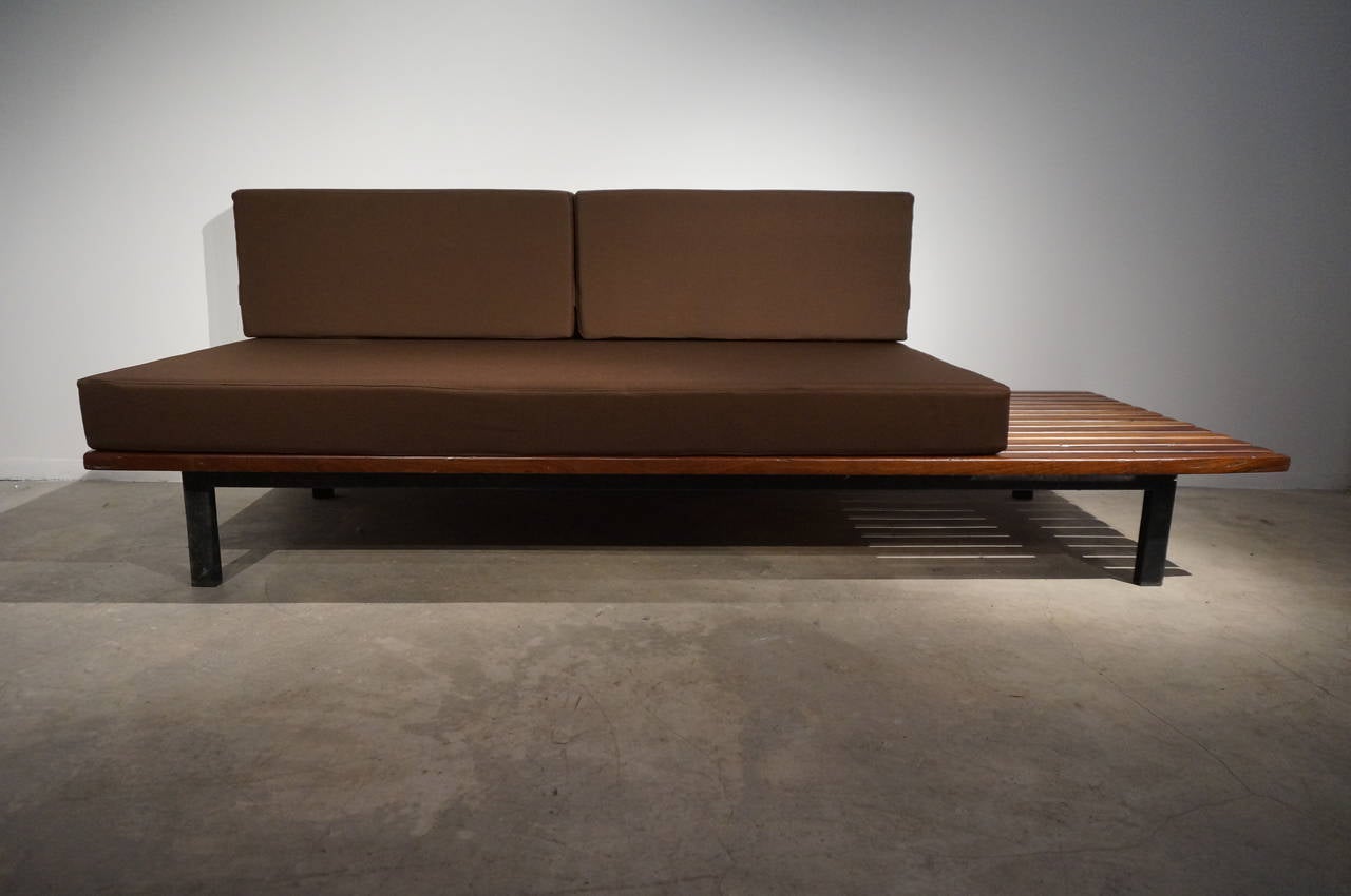 Bench by Charlotte Periand from Cité Consado in Mauritania in 1958. Edited by Stef Simon. Newly reupholstered in brown wool.