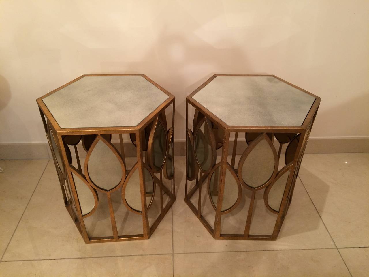 Pair of Gilded Metal and Mirror Side Tables