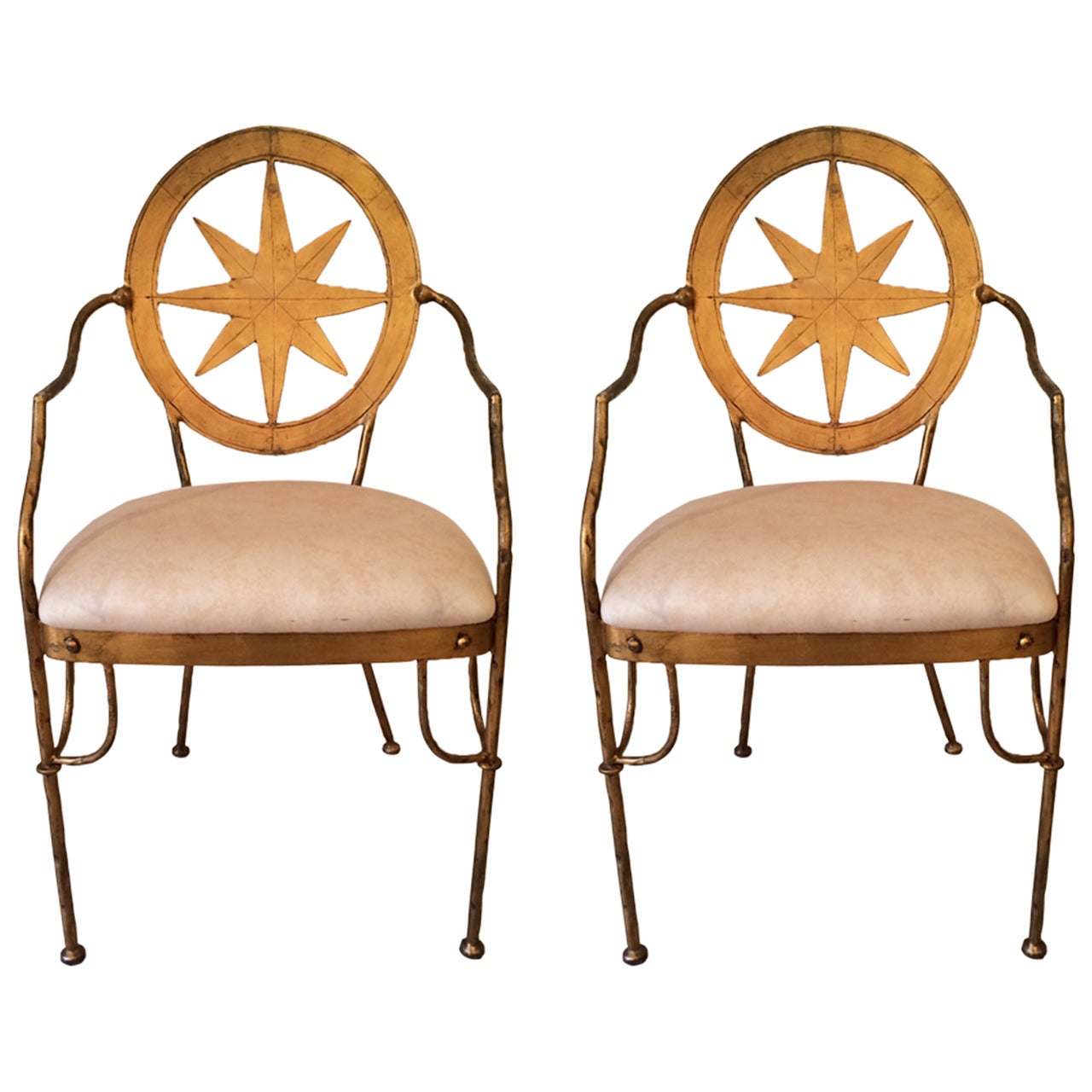 Pair of 1940s Gilded Wrought Iron Armchairs