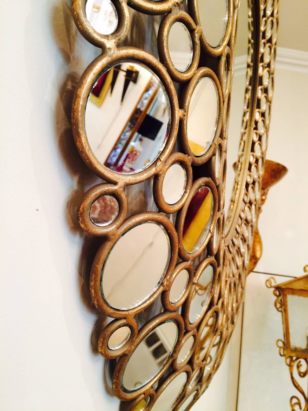 French Pair of Gilded Metal Mirrors For Sale