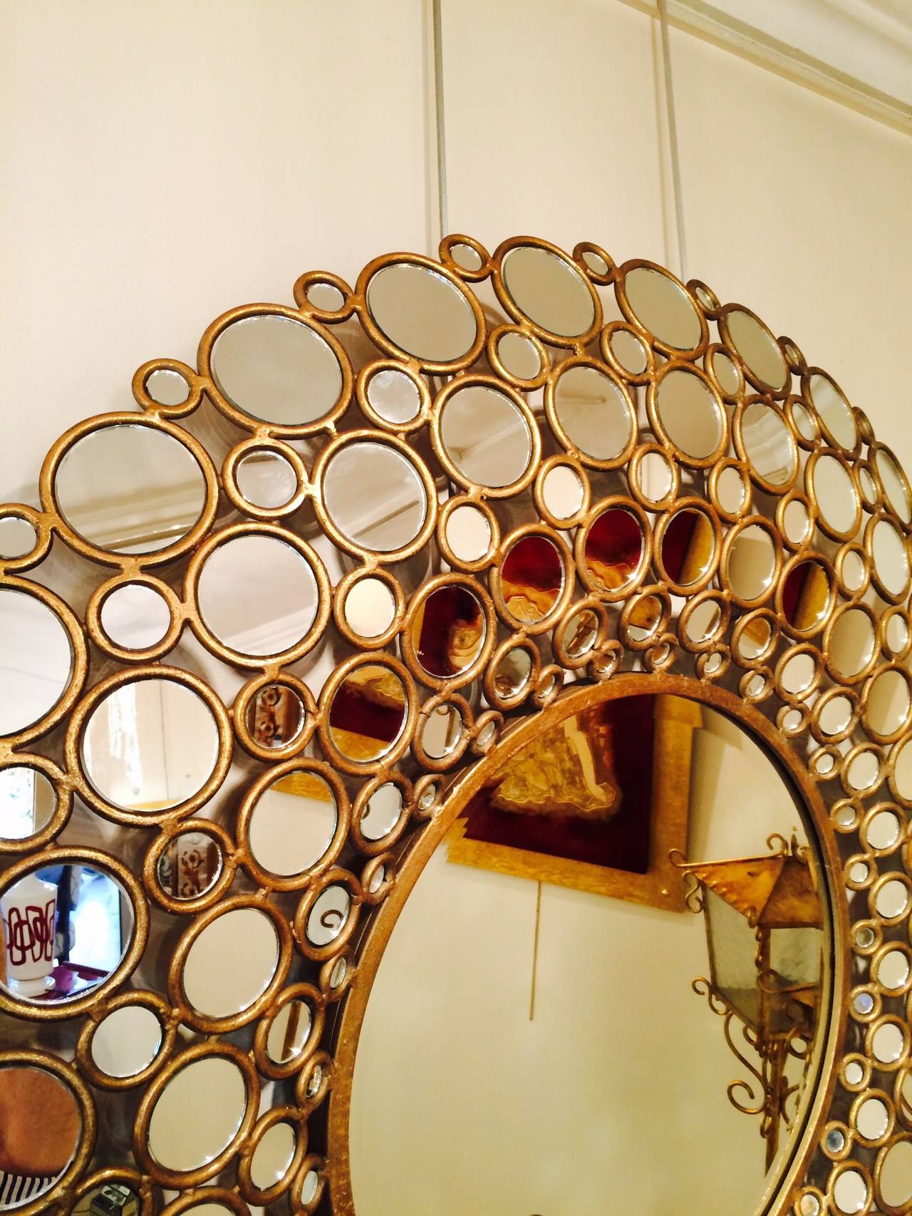 Pair of Gilded Metal Mirrors In Excellent Condition For Sale In Saint-Ouen, FR