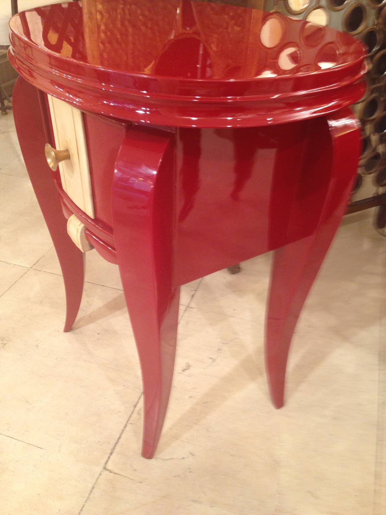 Lacquered Pair of Side Tables by René Drouet