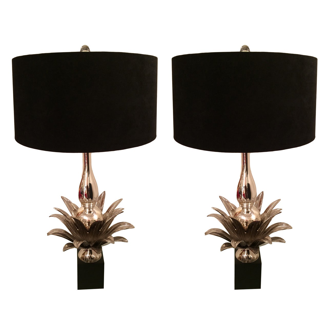 Pair of Silvered Bronze Lamps For Sale