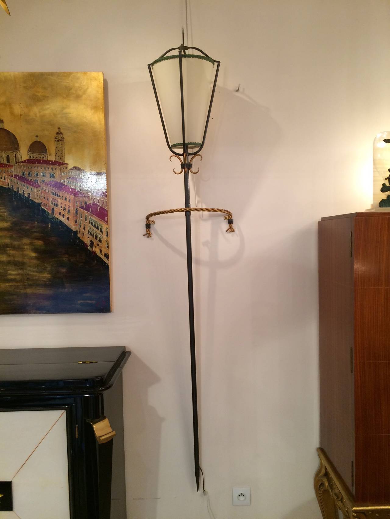 French Pair of 1940 Torchieres Sconces in the Style of Poillerat