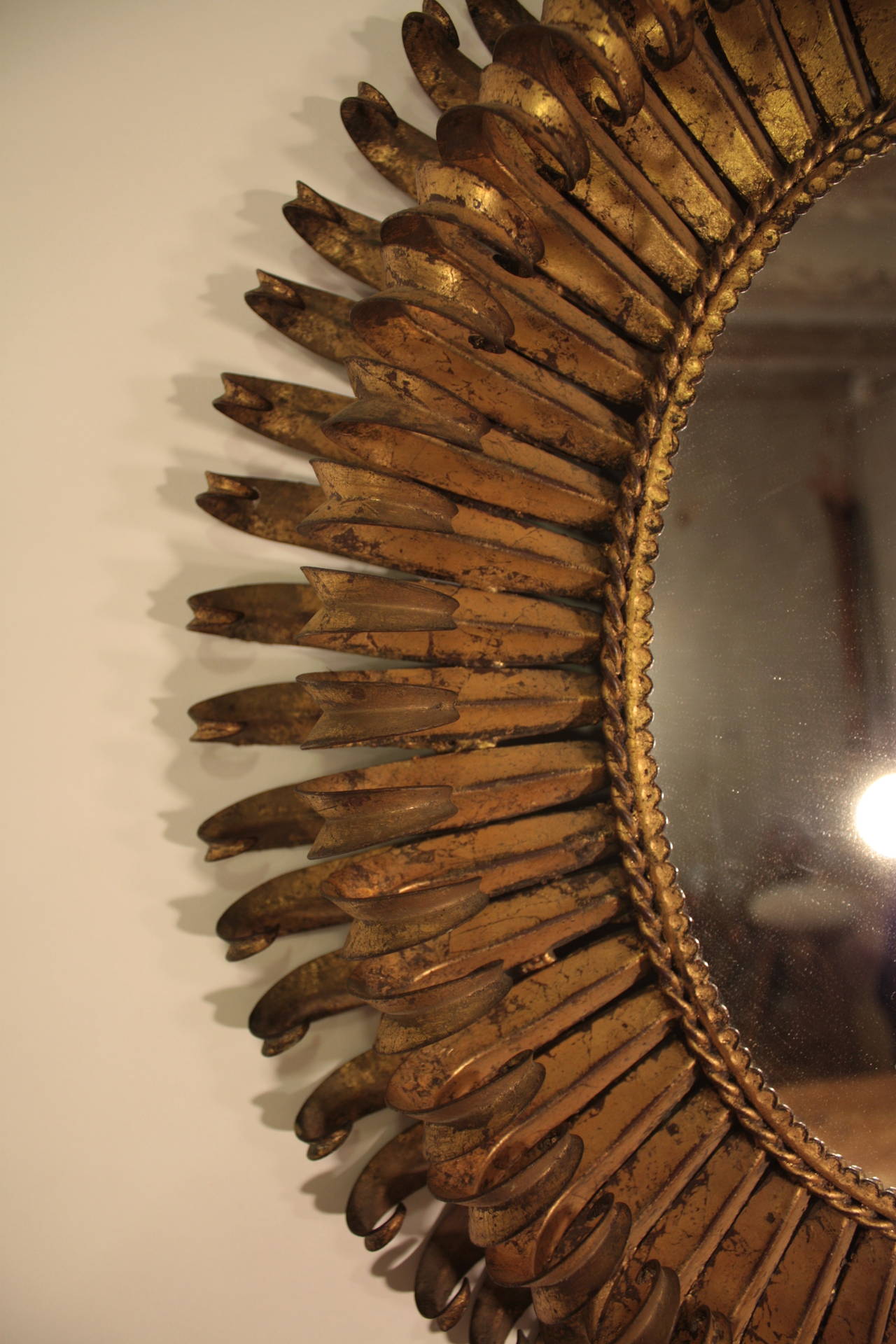 Mid-20th Century Gorgeus Spanish Brutalist Oval Sunburst Mirror