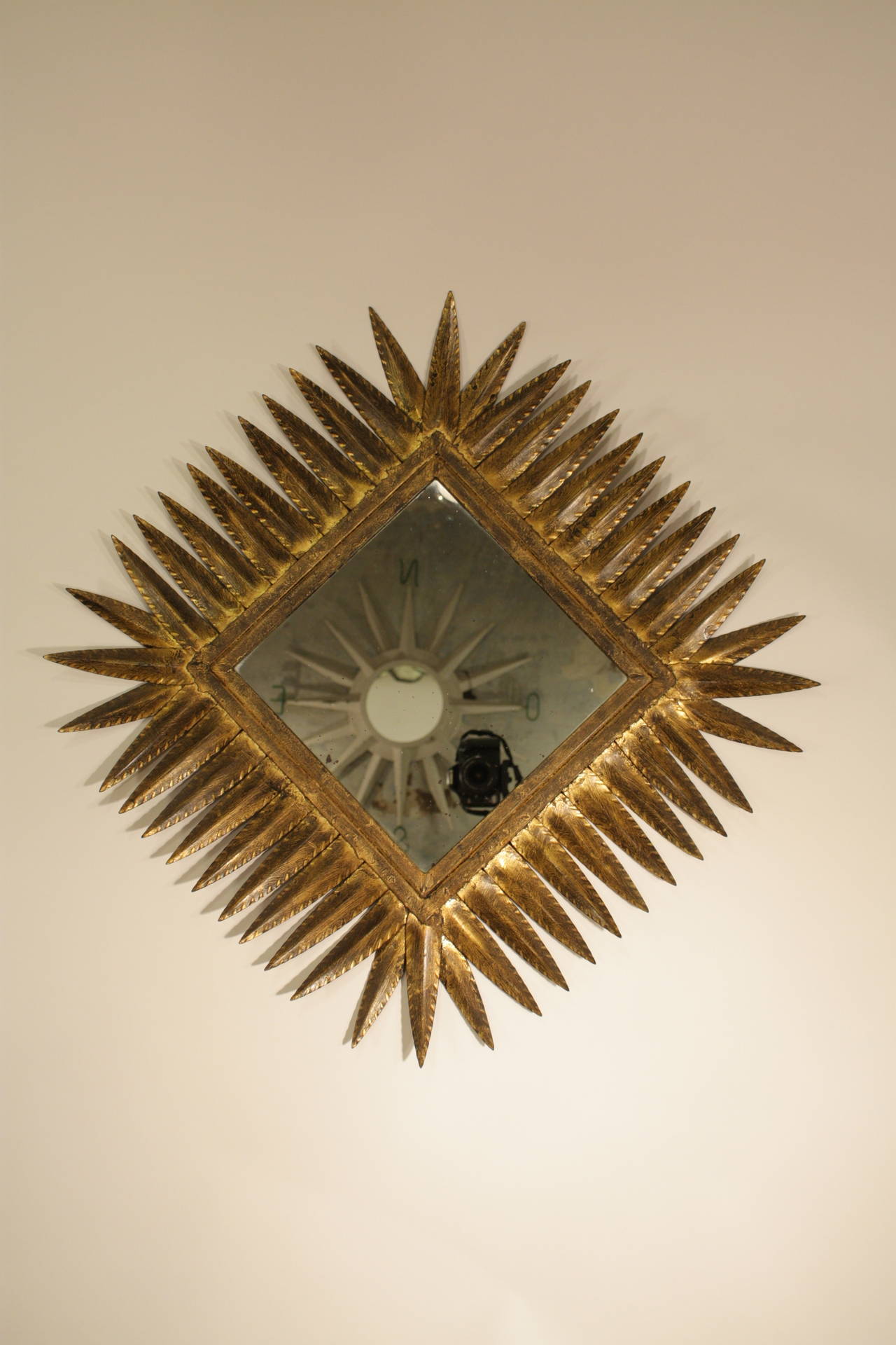 Mid-Century Modern Rhombus Sunburst Mirror in the Hollywood Regency Style