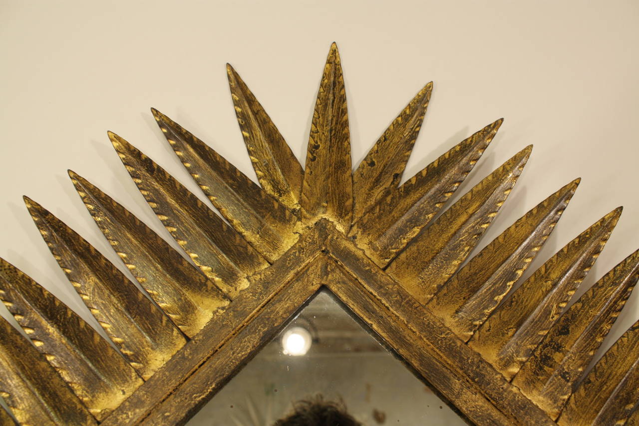 Rhombus Sunburst Mirror in the Hollywood Regency Style 1