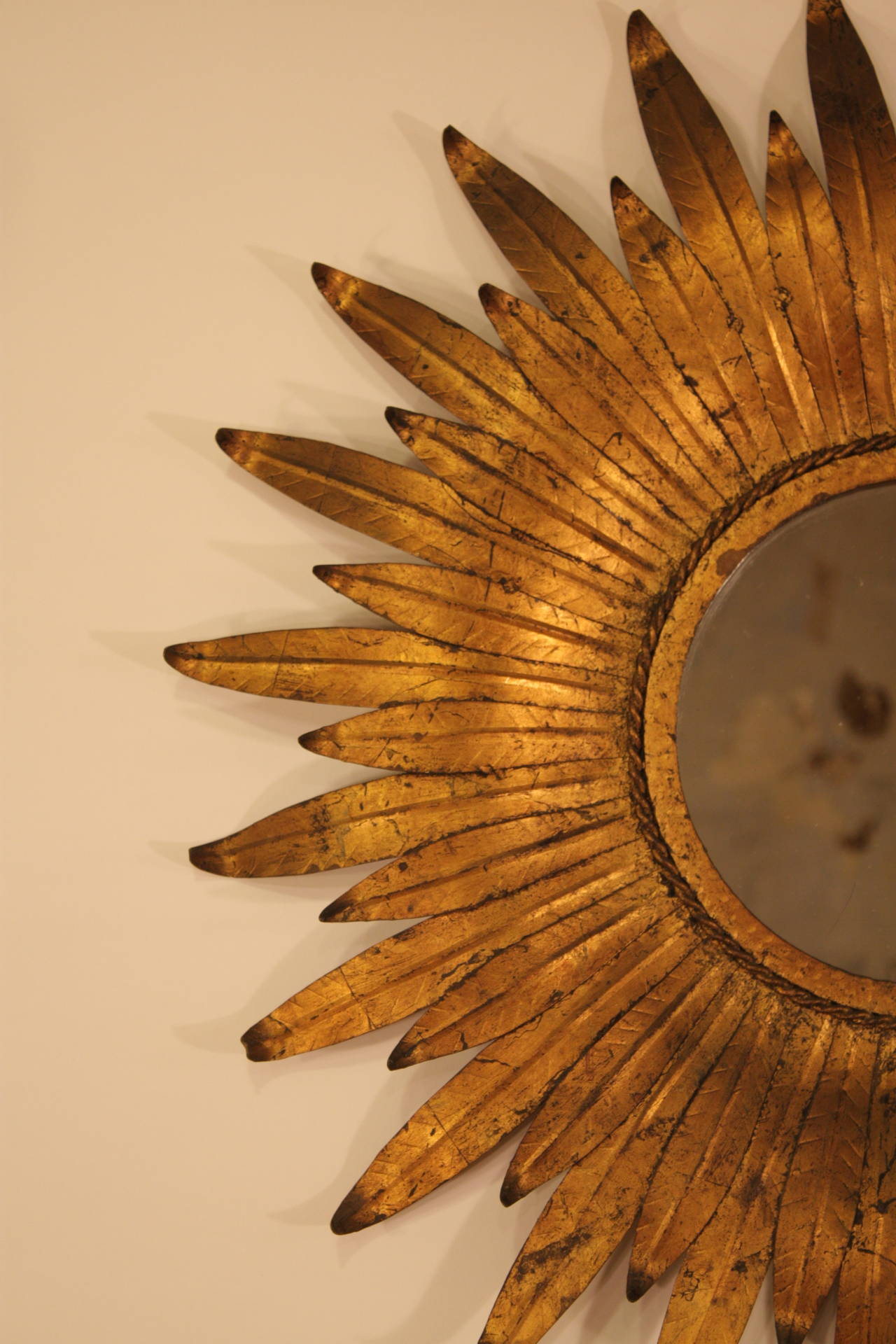 Mid-Century Modern Spanish Gilt Iron Sunburst Mirror