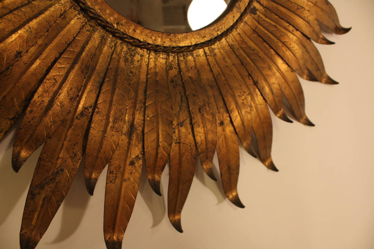 Mid-20th Century Spanish Gilt Iron Sunburst Mirror