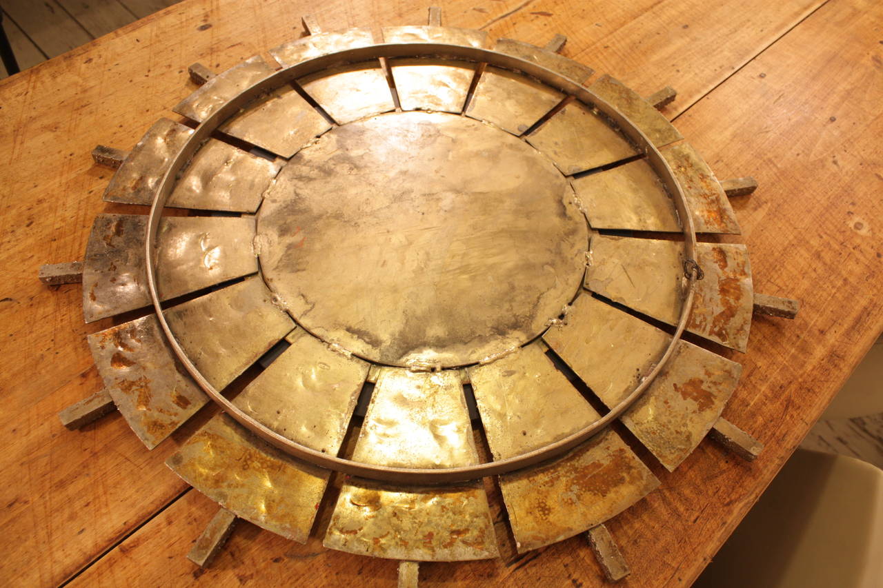 Spanish Brutalist Hand hammered Brass Circular Sunburst Mirror 4