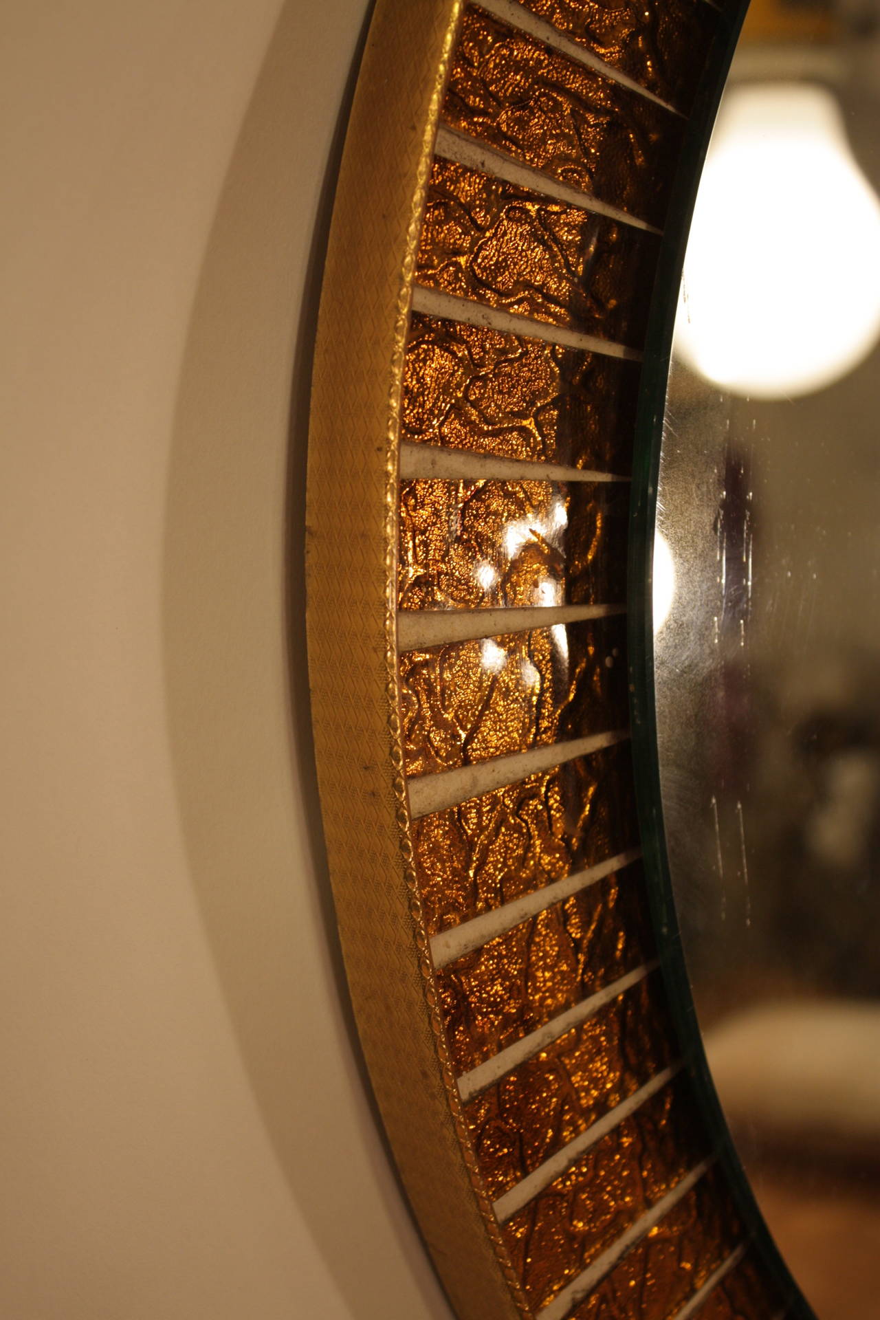 Midcentury HandCut Mosaic Glass Circular Mirror For Sale at 1stdibs