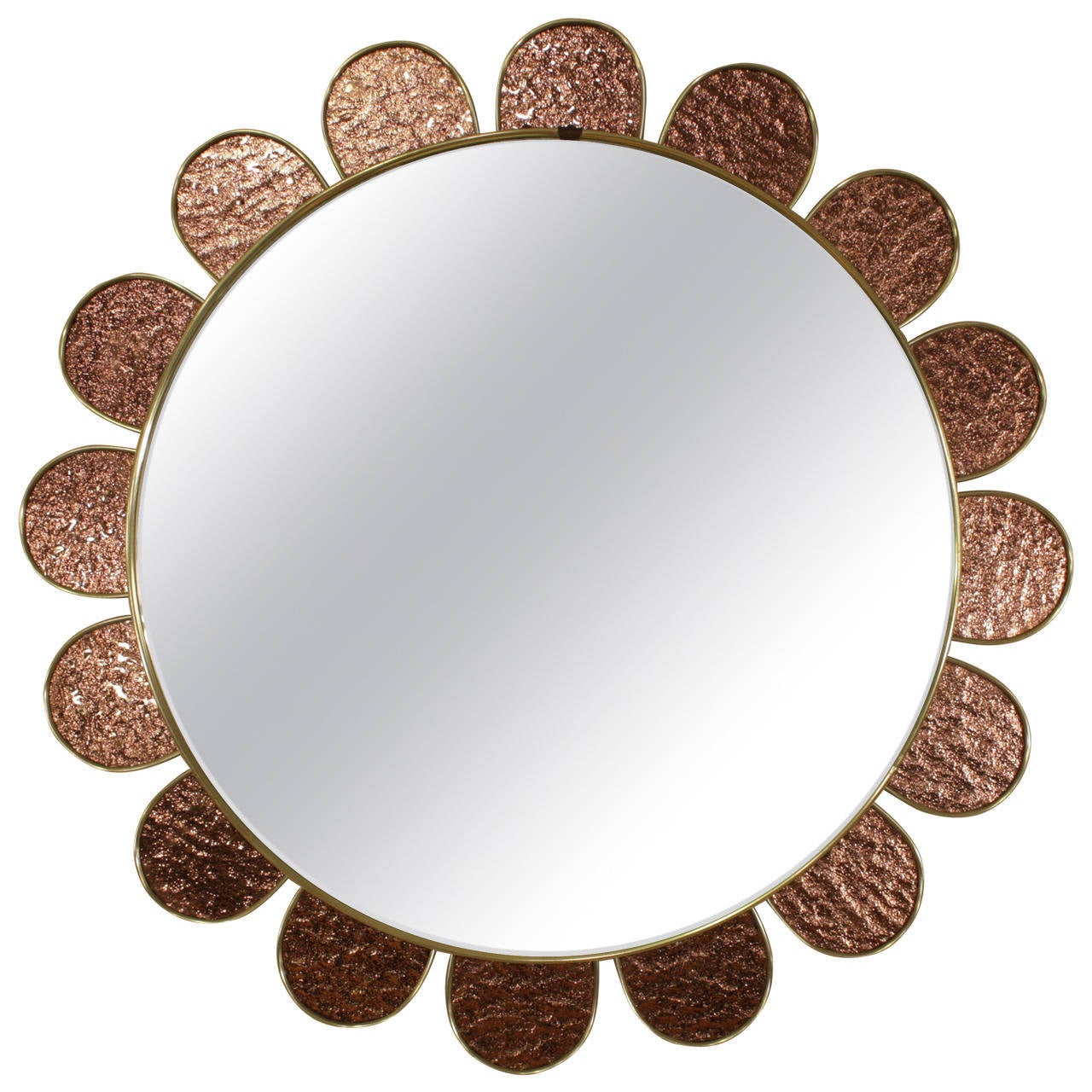 Midcentury Flower Burst Mirror with Pink Glass Petals For Sale at 1stdibs