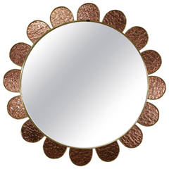 Midcentury Flower Burst Mirror with Pink Glass Petals 8