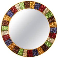 Spanish Mid-Century Modern Multi-Color Glass Framed Circular Mirror 5