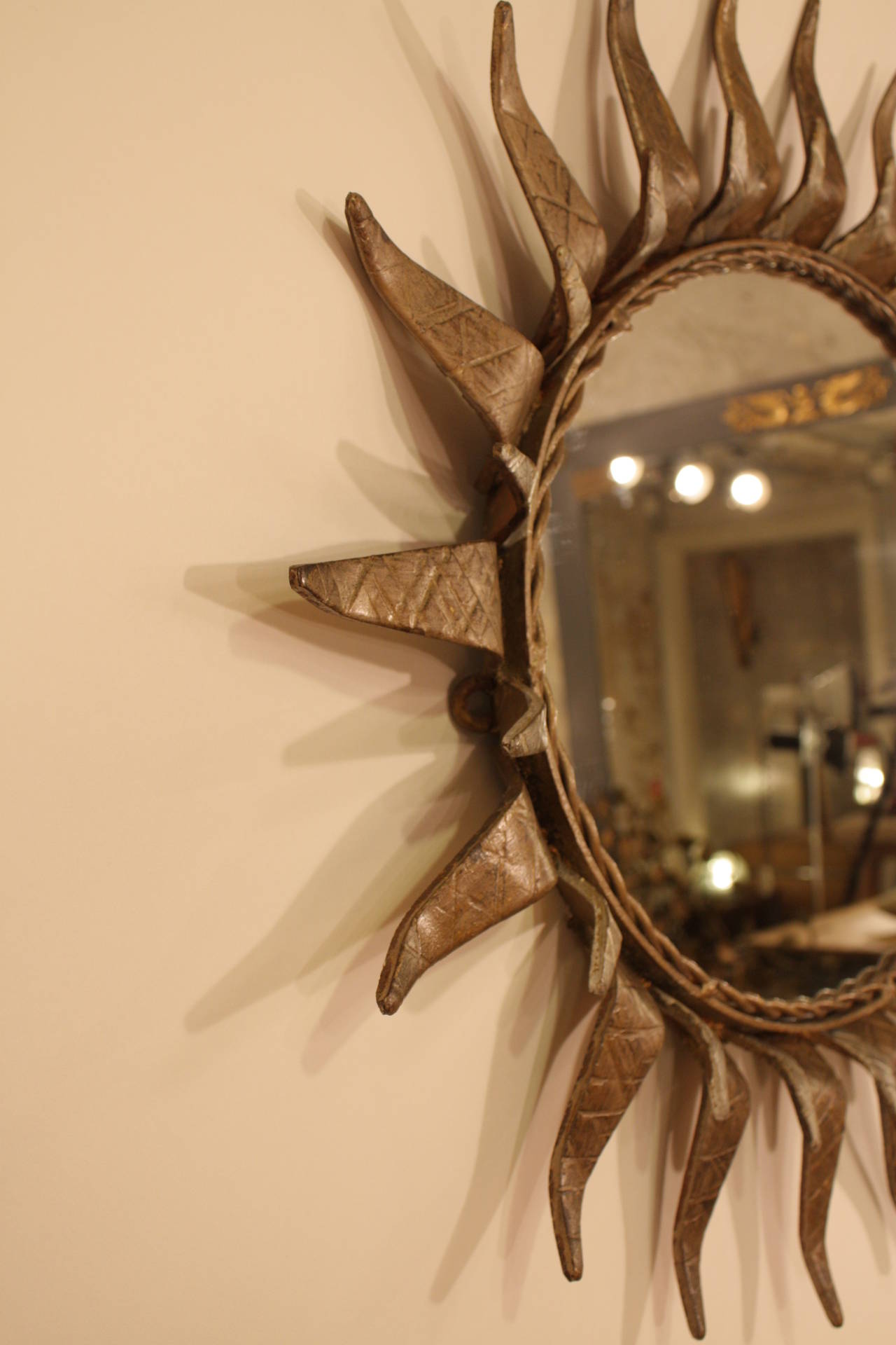 Spanish Oval Gilt and Plated Sunburst Mirror