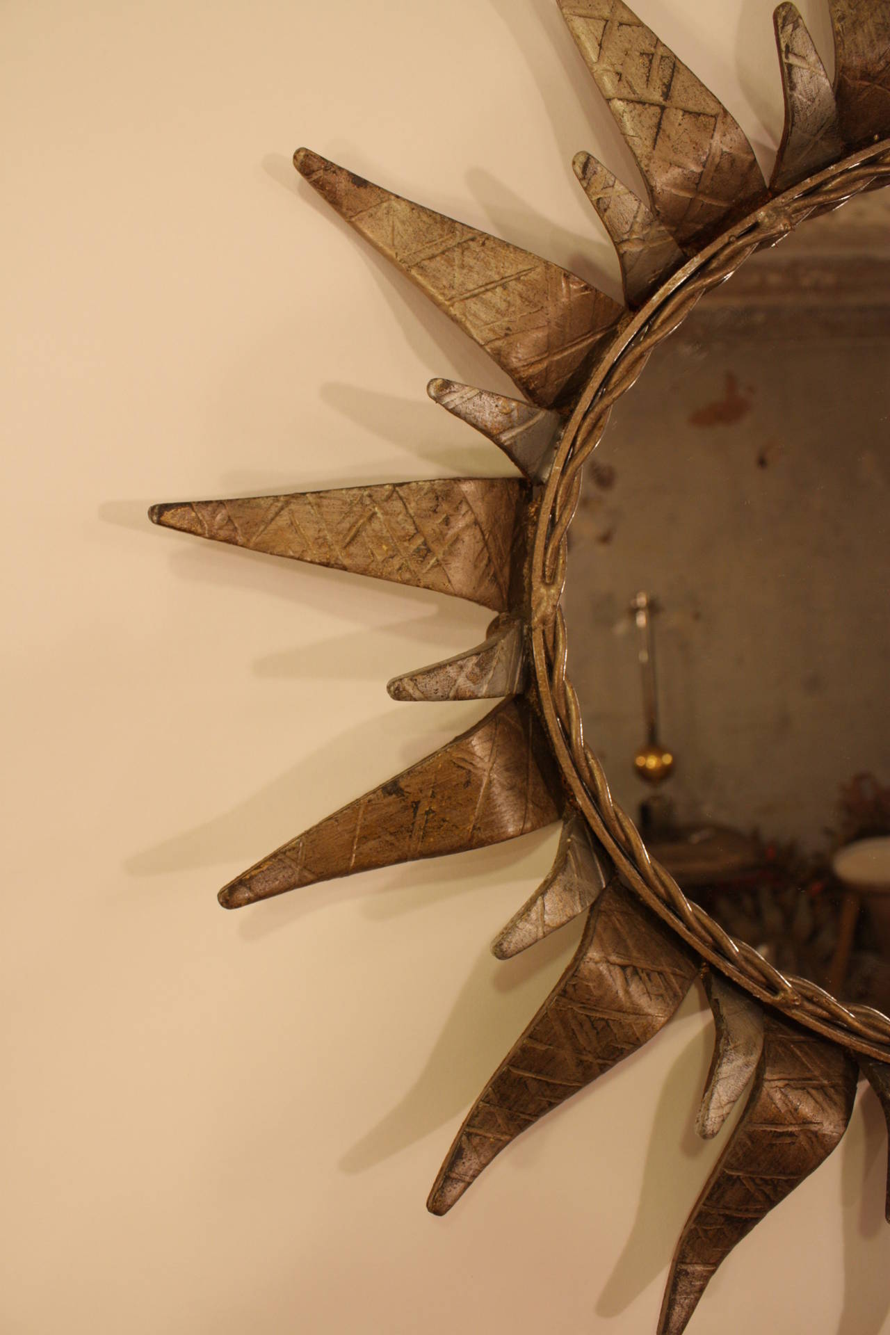 Mid-20th Century Oval Gilt and Plated Sunburst Mirror