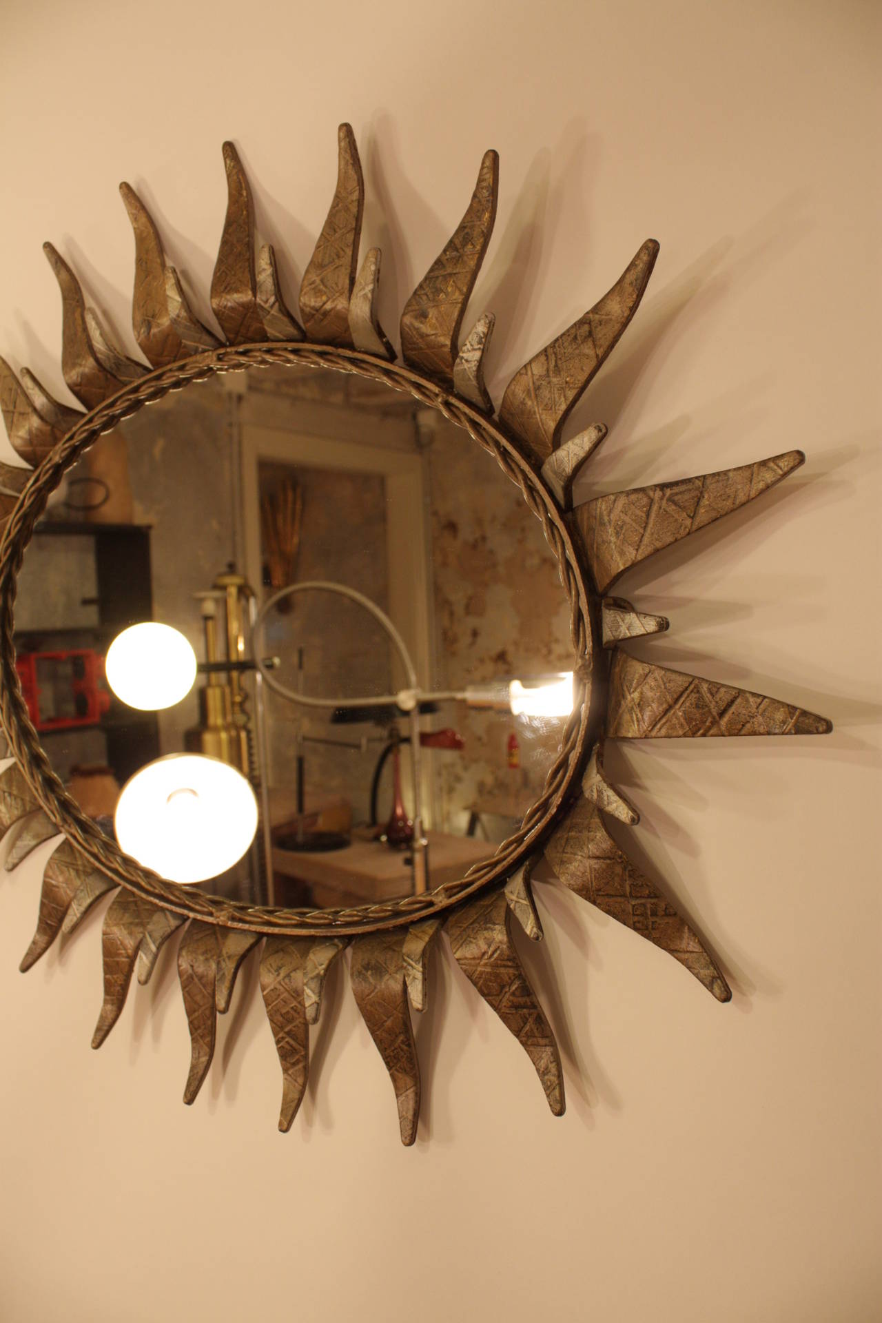 Iron Oval Gilt and Plated Sunburst Mirror