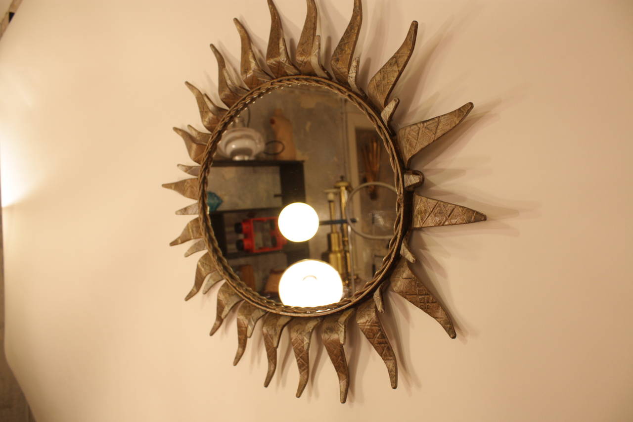 Oval Gilt and Plated Sunburst Mirror 1