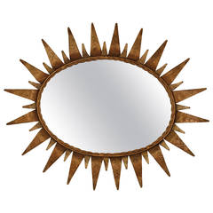 Oval Gilt and Plated Sunburst Mirror