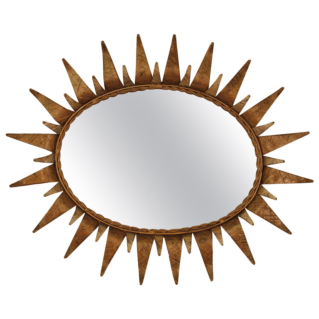 Oval Gilt and Plated Sunburst Mirror