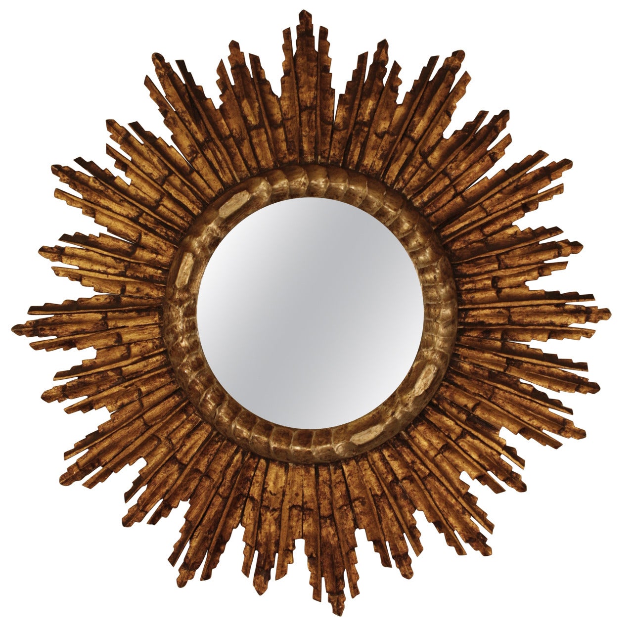 Spanish Giltwood Sunburst Mirror in Baroque Style