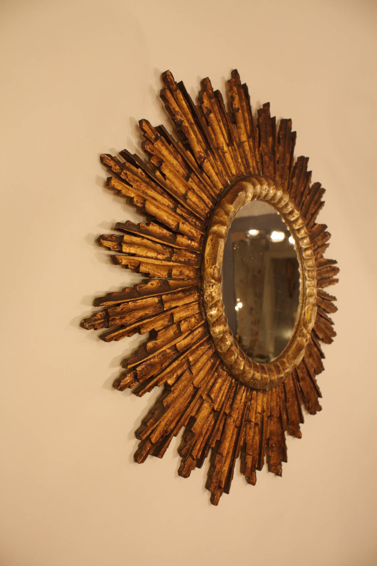 20th Century Spanish Giltwood Sunburst Mirror in Baroque Style