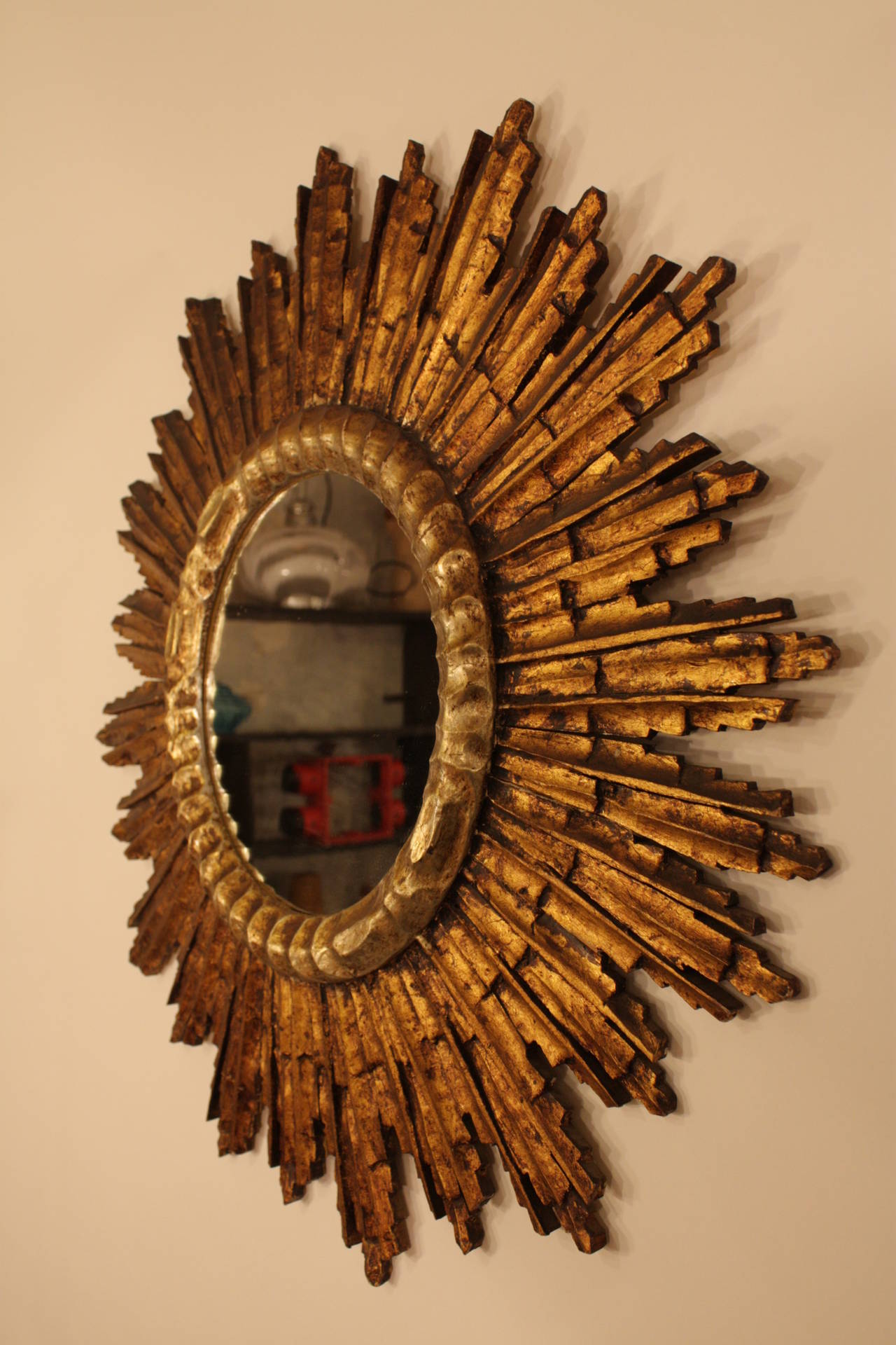 Spanish Giltwood Sunburst Mirror in Baroque Style 2