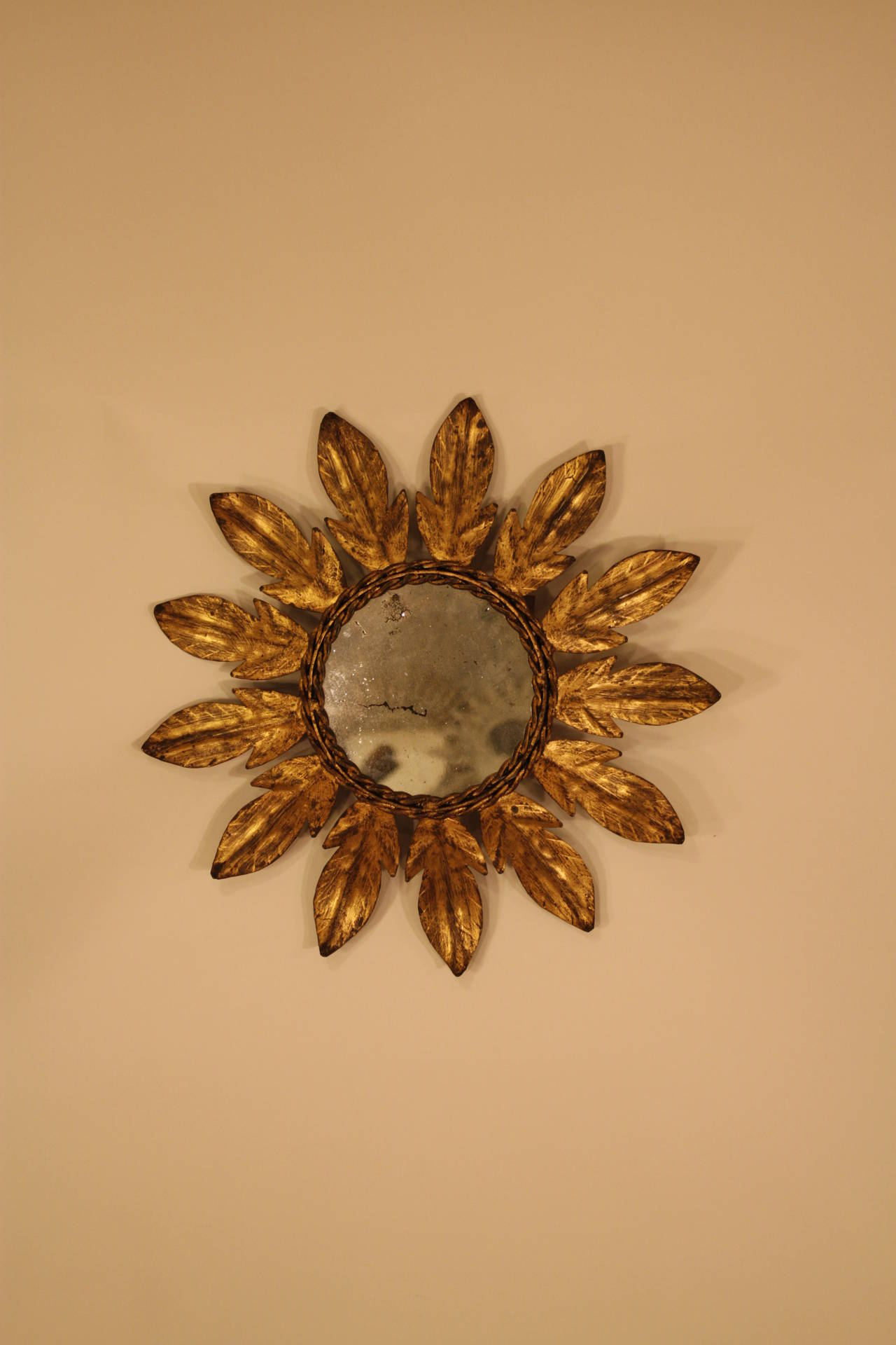 Gilt Iron Leaves Sunburst Mirror