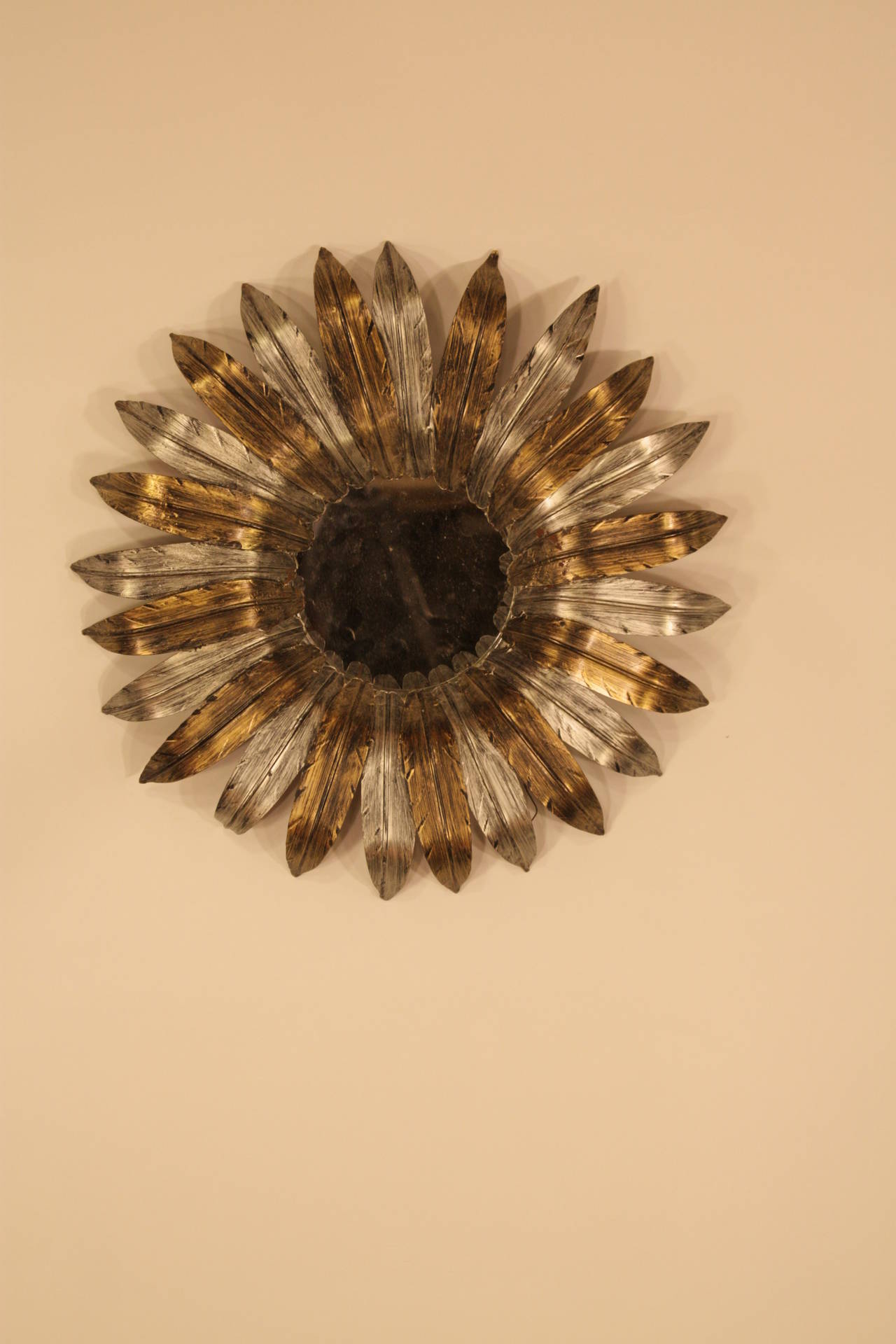 Gilt Iron and Silvered Iron Retro Illuminated Sunburst Mirror