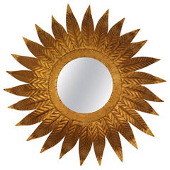 Vintage Gilt Metal Sunburst Mirror and Sconce 1