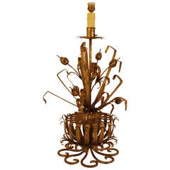 Spanish Hollywood Regency Style Gilt Iron Table Lamp 11