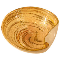 Large Murano Glass Bowl with Print Animal Swirls and Silver Flecks