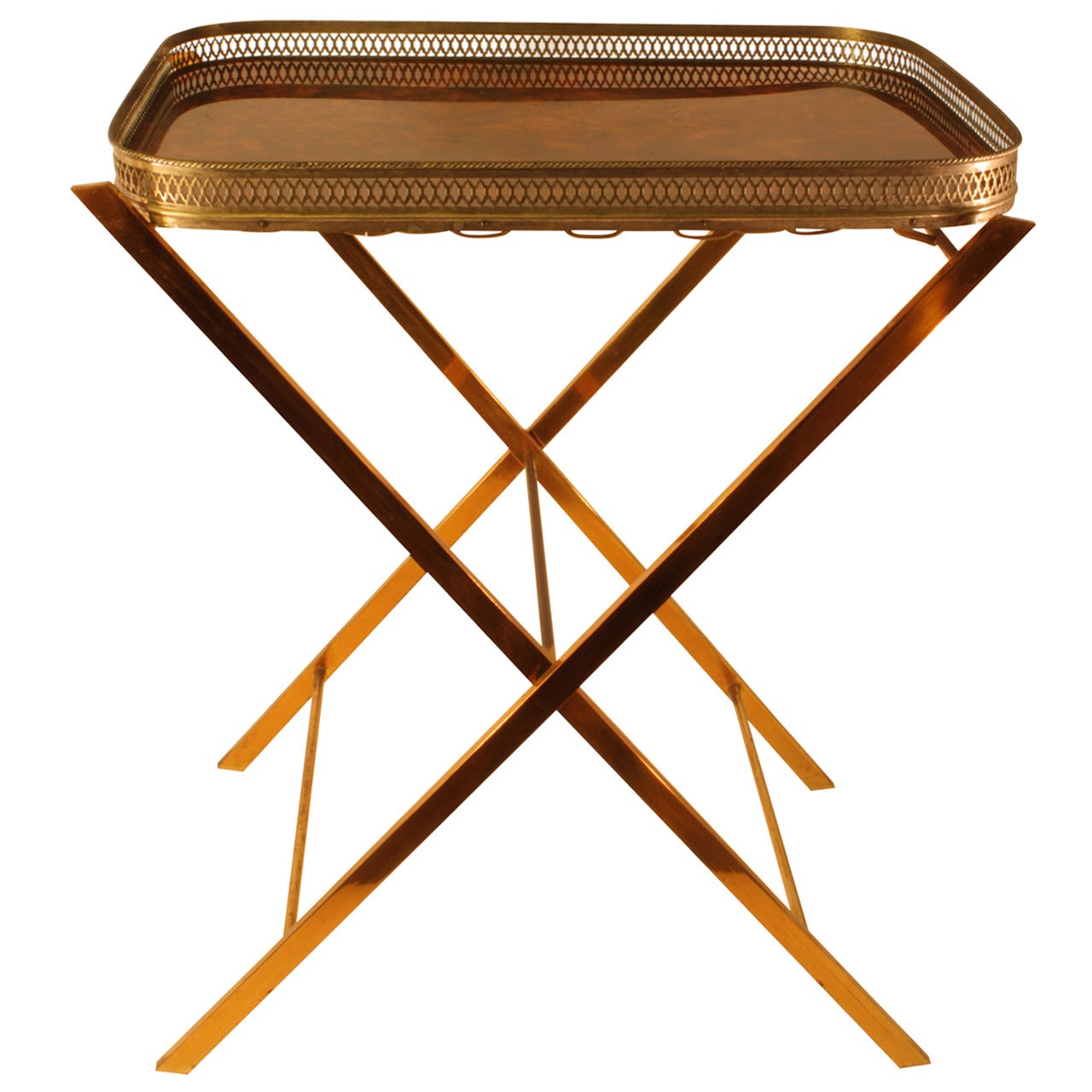 Hollywood Regency Folding "Faux Carey" & Brass Tray Side Table