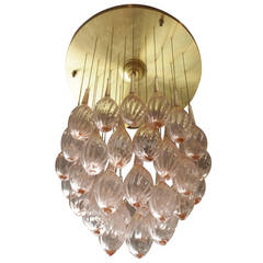 Italian Mid-Century Modern Brass and Pink Murano Glass Teardrop Chandelier