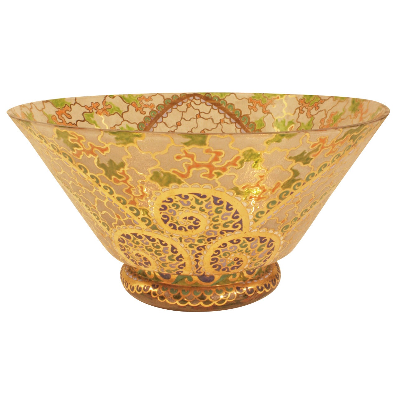 Art Deco Hand-Painted Glass Bowl by Riera