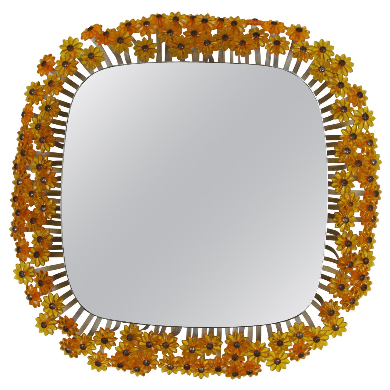 Miroir à fleurs rétroéclairé en ambre Emil Stejnar pour Rupert Nikoll, Autriche, années 1950