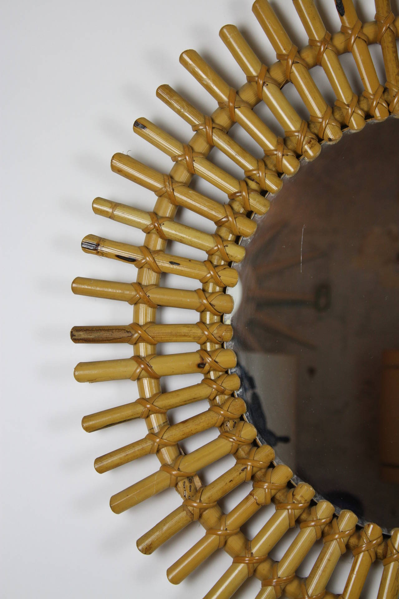 Mid-Century Modern Spanish Bamboo Circular Sunburst Mirror