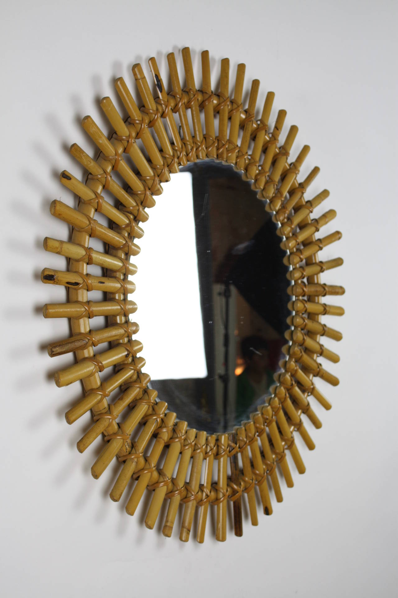 Hand-Crafted Spanish Bamboo Circular Sunburst Mirror