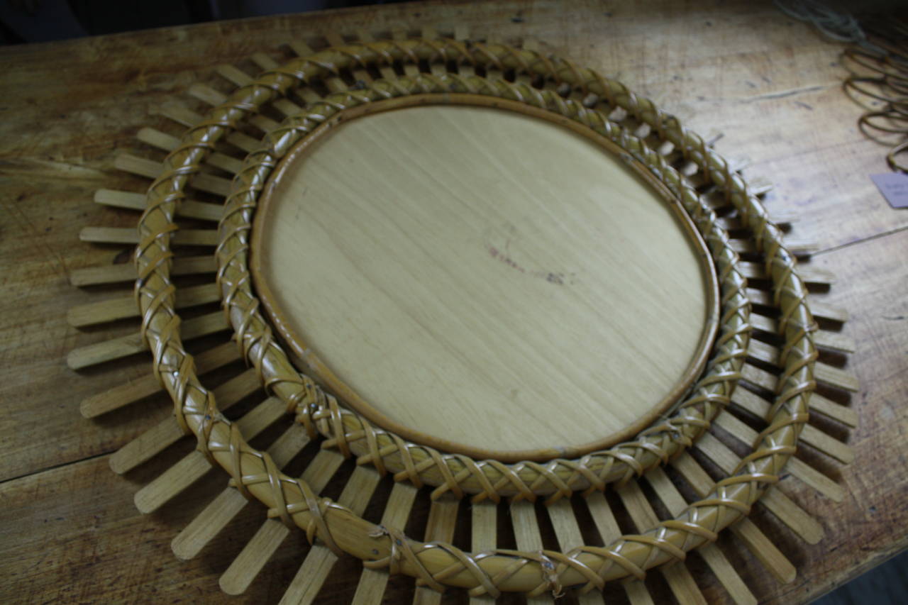 Mid-20th Century Spanish Bamboo Circular Sunburst Mirror