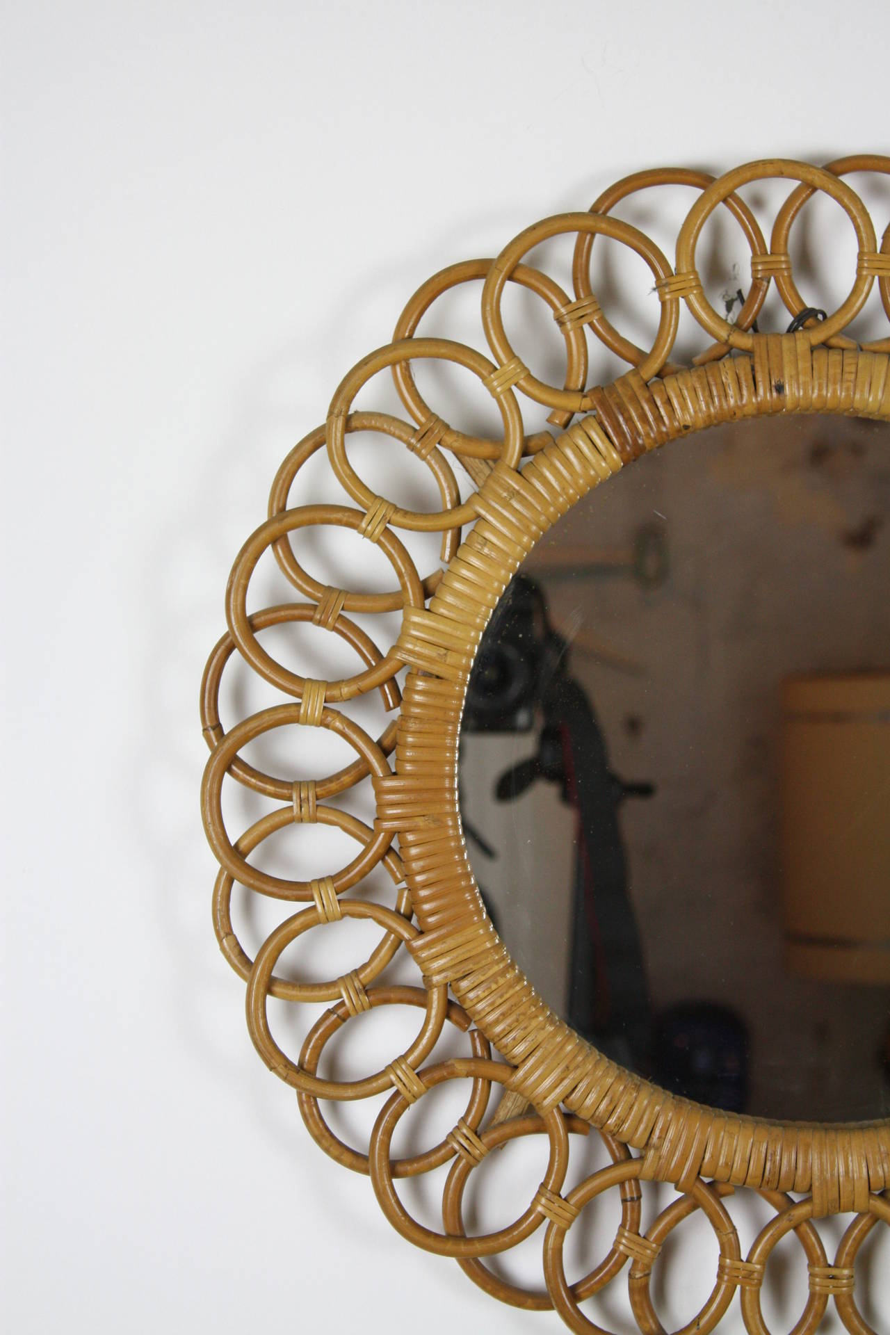Mid-Century Modern Spanish Bamboo Circular Mirror