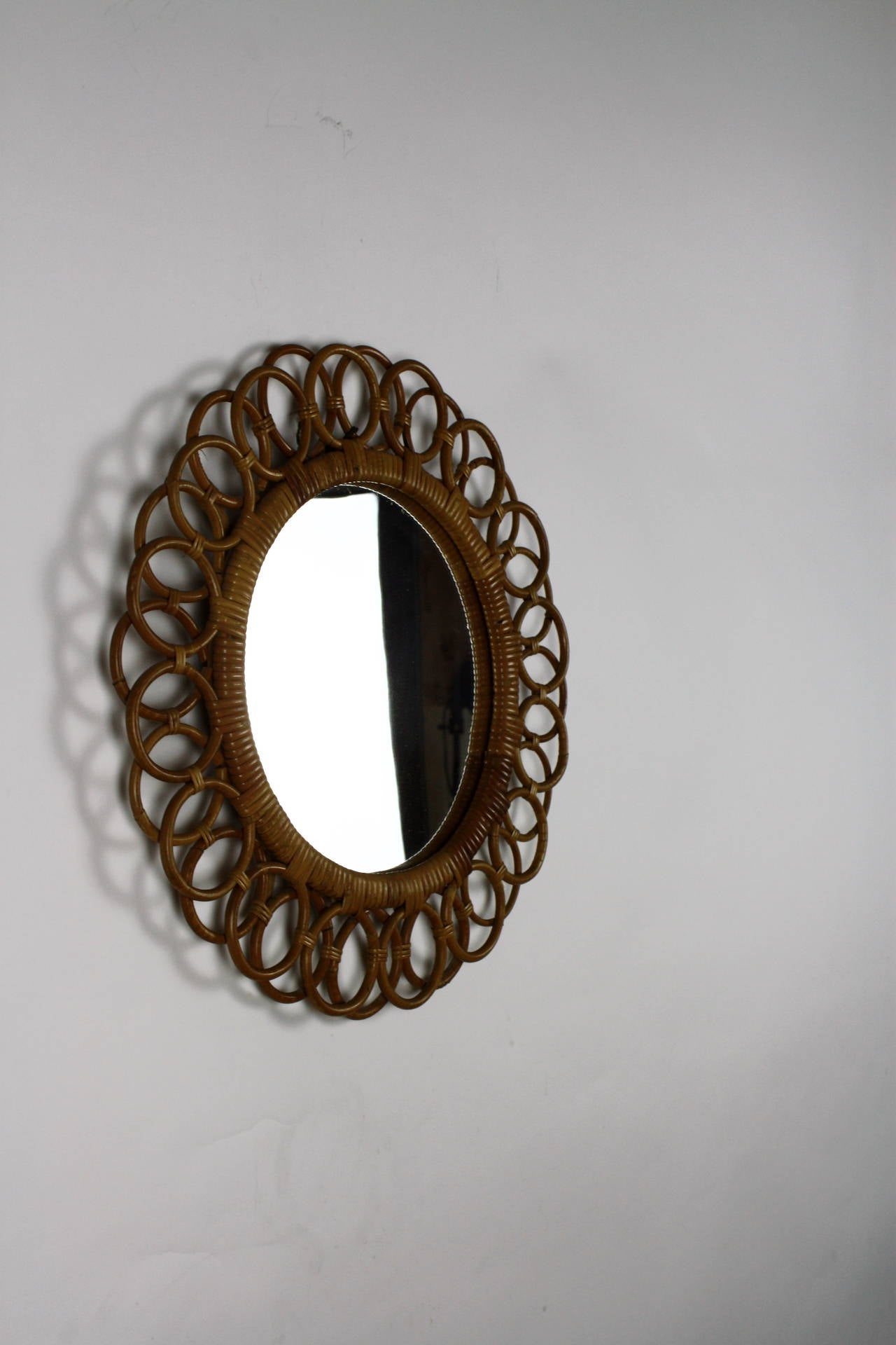 Late 20th Century Spanish Bamboo Circular Mirror