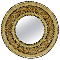 Rare Wicker Circular Mirror in "Emmanuelle" Chair Style