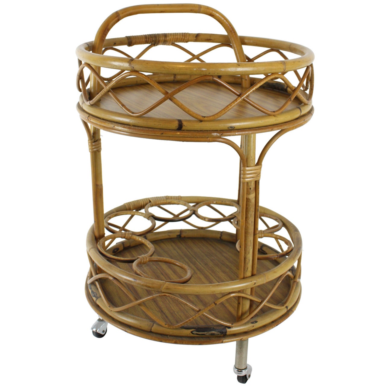 Spanish Round Bamboo Bar Cart