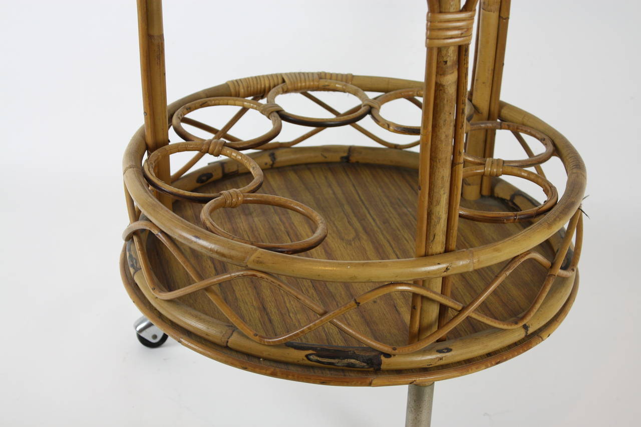 Spanish Round Bamboo Bar Cart 1