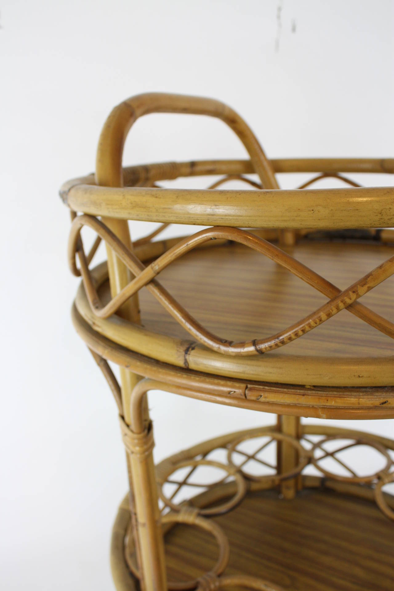 Mid-Century Modern Spanish Round Bamboo Bar Cart