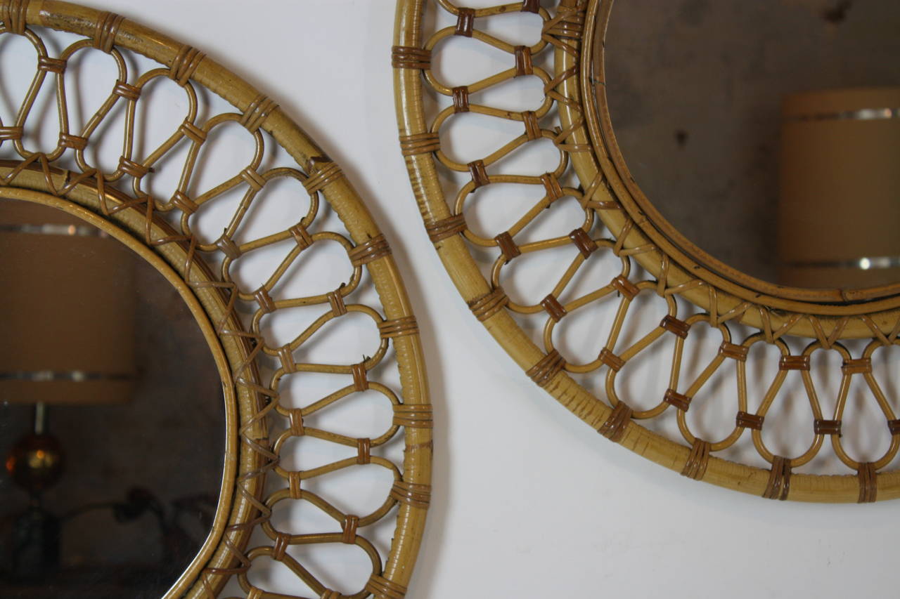 Beautiful framed mirrors with bamboo and wicker hand-crafted work in Mediterranean Spanish Coast style.