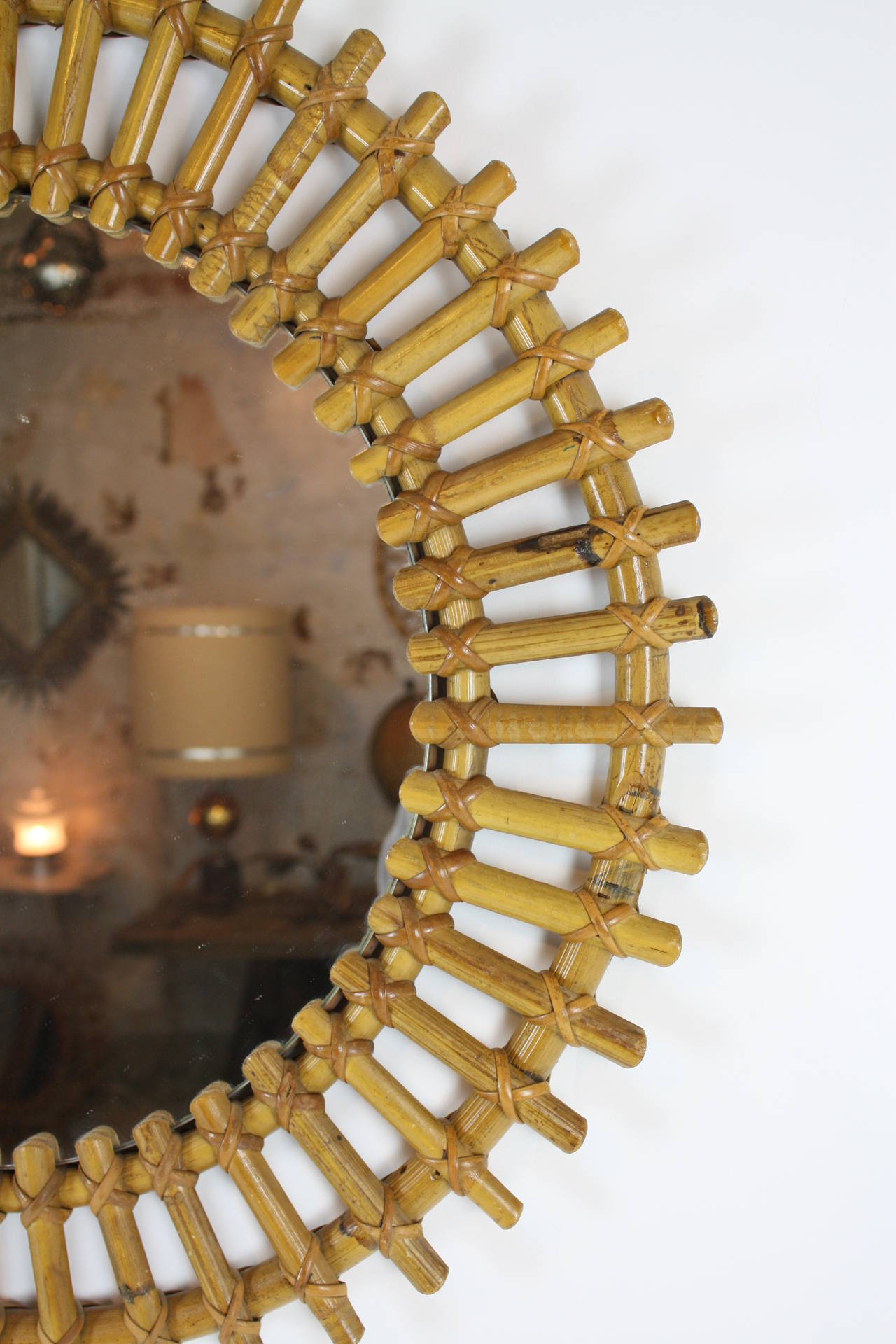 Mid-Century Modern Spanish Bamboo Sunburst Mirror