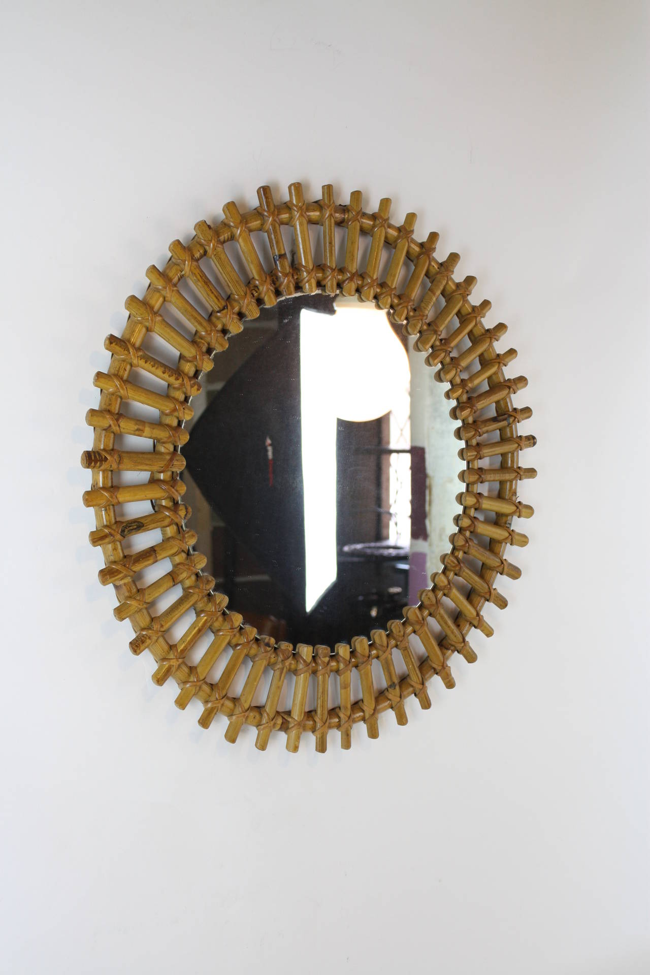 Spanish Bamboo Sunburst Mirror In Excellent Condition In Barcelona, ES